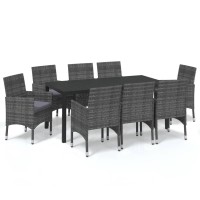 vidaXL 9 Piece Patio Dining Set with Cushions Poly Rattan Gray