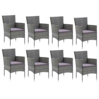 vidaXL 9 Piece Patio Dining Set with Cushions Poly Rattan Gray