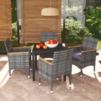 vidaXL 5 Piece Patio Dining Set with Cushions Poly Rattan Gray