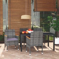 vidaXL 5 Piece Patio Dining Set with Cushions Poly Rattan Gray