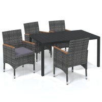 vidaXL 5 Piece Patio Dining Set with Cushions Poly Rattan Gray