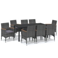 vidaXL 9 Piece Patio Dining Set with Cushions Poly Rattan Gray