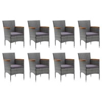 vidaXL 9 Piece Patio Dining Set with Cushions Poly Rattan Gray