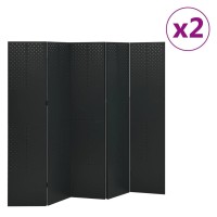 Vidaxl 5-Panel Room Dividers 2 Pcs Black 78.7X70.9 Steel