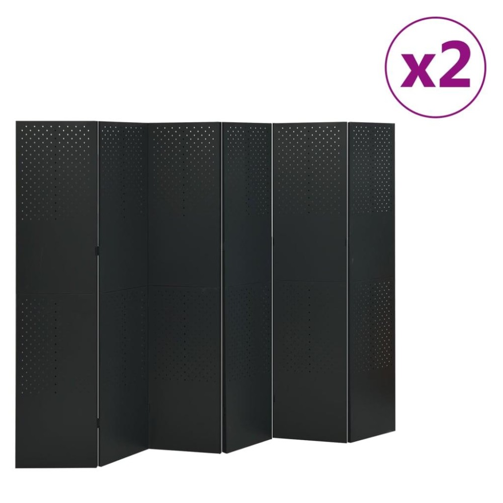 Vidaxl 6-Panel Room Dividers 2 Pcs Black 94.5X70.9 Steel