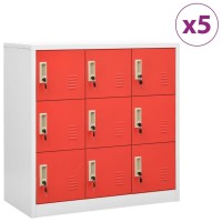 vidaXL Locker Cabinets 5 pcs Light Gray and Red 35.4