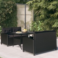 vidaXL 3 Piece Patio Dining Set with Black Cushions Poly Rattan