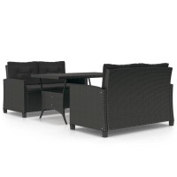 vidaXL 3 Piece Patio Dining Set with Black Cushions Poly Rattan