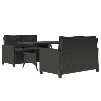 vidaXL 3 Piece Patio Dining Set with Black Cushions Poly Rattan