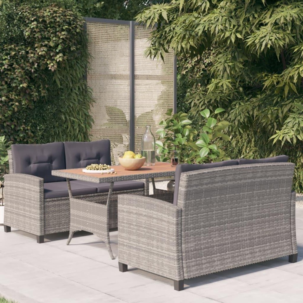 vidaXL 3 Piece Patio Dining Set Poly Rattan and Solid Acacia Wood