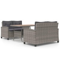 vidaXL 3 Piece Patio Dining Set Poly Rattan and Solid Acacia Wood