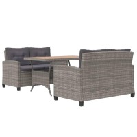 vidaXL 3 Piece Patio Dining Set Poly Rattan and Solid Acacia Wood