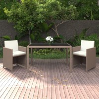 vidaXL 3 Piece Patio Dining Set with Cushions Poly Rattan Beige