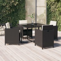 vidaXL 5 Piece Patio Dining Set with Cushions Poly Rattan Black