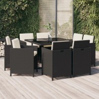 vidaXL 9 Piece Patio Dining Set with Cushions Poly Rattan Black