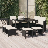 vidaXL 9 Piece Patio Dining Set with Cushions Poly Rattan Black