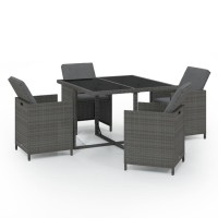 vidaXL 5 Piece Patio Dining Set with Cushions Poly Rattan Gray