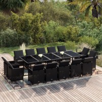 vidaXL 15 Piece Patio Dining Set with Cushions Poly Rattan Black