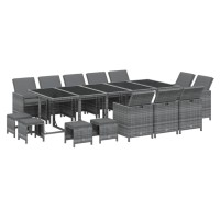 vidaXL 15 Piece Patio Dining Set with Cushions Poly Rattan Gray