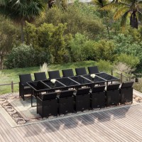 vidaXL 13 Piece Patio Dining Set with Cushions Poly Rattan Black