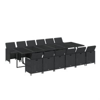 vidaXL 13 Piece Patio Dining Set with Cushions Poly Rattan Black