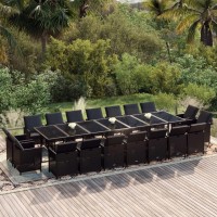 vidaXL 19 Piece Patio Dining Set with Cushions Poly Rattan Black