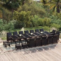 vidaXL 19 Piece Patio Dining Set with Cushions Poly Rattan Black