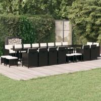 vidaXL 21 Piece Patio Dining Set with Cushions Black Poly Rattan