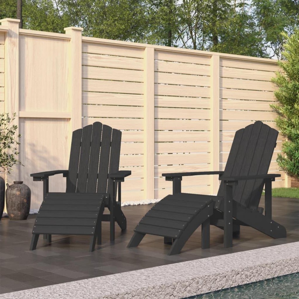 vidaXL Patio Adirondack Chairs 2 pcs with Footstools HDPE Anthracite