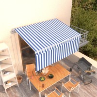 vidaXL Automatic Retractable Awning with Blind 9.8'x8.2' Blue&White