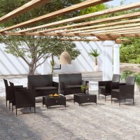 vidaXL 8 Piece Patio Lounge Set with Cushions Poly Rattan Black