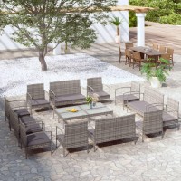 vidaXL 16 Piece Patio Lounge Set with Cushions Poly Rattan Gray