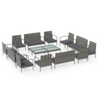 vidaXL 16 Piece Patio Lounge Set with Cushions Poly Rattan Gray