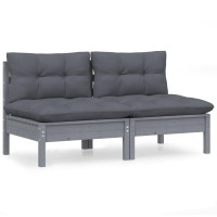 vidaXL 2-Seater Patio Sofa with Anthracite Cushions Solid Pinewood