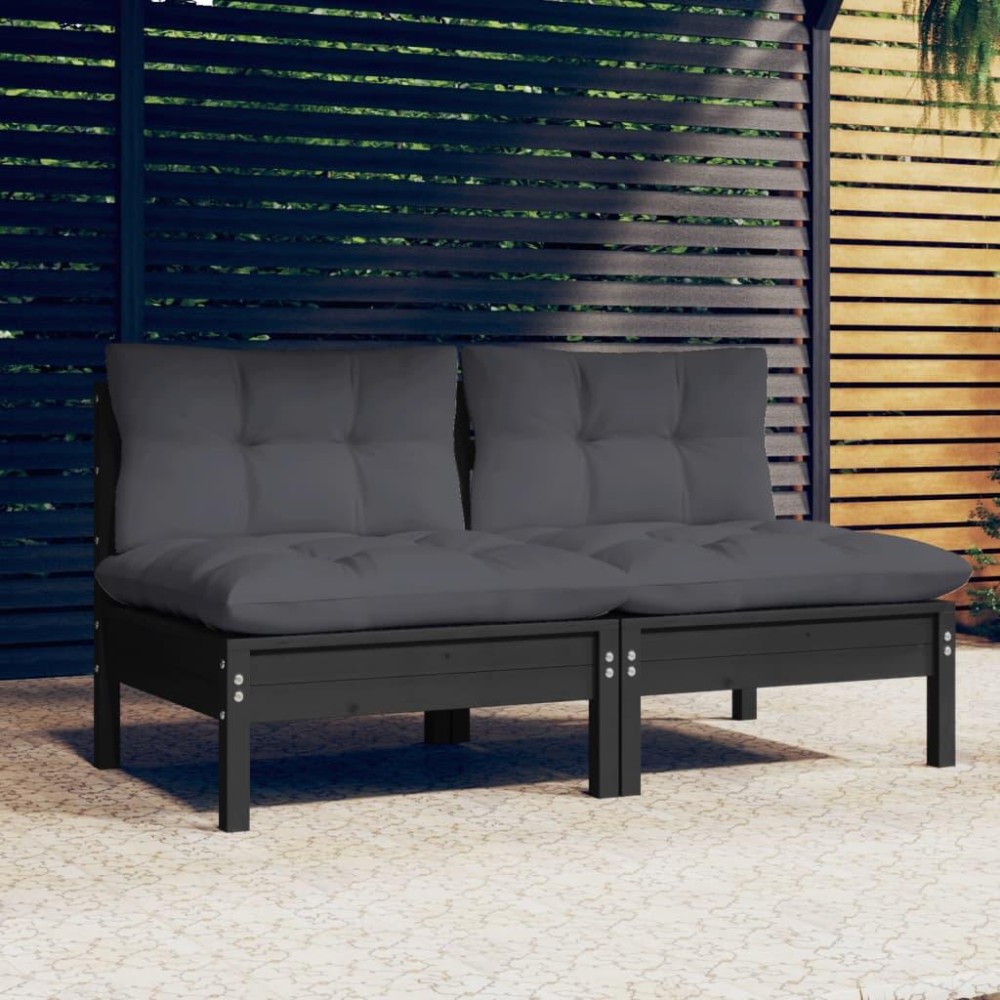 vidaXL 2-Seater Patio Sofa with Anthracite Cushions Solid Pinewood