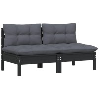 vidaXL 2-Seater Patio Sofa with Anthracite Cushions Solid Pinewood