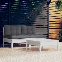 vidaXL 3 Piece Patio Lounge Set with Anthracite Cushions Pinewood