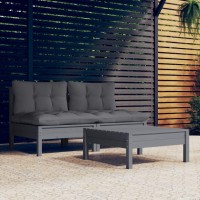 vidaXL 3 Piece Patio Lounge Set with Anthracite Cushions Pinewood