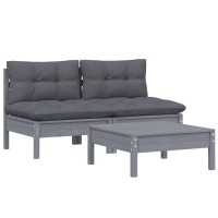 vidaXL 3 Piece Patio Lounge Set with Anthracite Cushions Pinewood