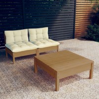 vidaXL 3 Piece Patio Lounge Set with Cream Cushions Pinewood