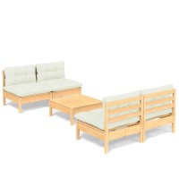 vidaXL 5 Piece Patio Lounge Set with Cream Cushions Pinewood