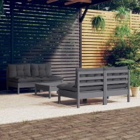 vidaXL 5 Piece Patio Lounge Set with Anthracite Cushions Pinewood