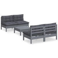 vidaXL 5 Piece Patio Lounge Set with Anthracite Cushions Pinewood