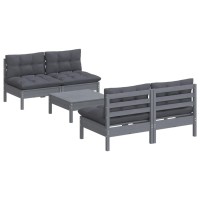 vidaXL 5 Piece Patio Lounge Set with Anthracite Cushions Pinewood