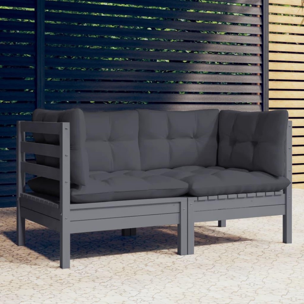 vidaXL 2-Seater Patio Sofa with Anthracite Cushions Solid Pinewood