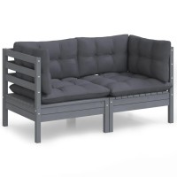 vidaXL 2-Seater Patio Sofa with Anthracite Cushions Solid Pinewood