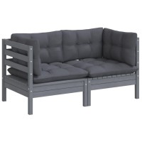 vidaXL 2-Seater Patio Sofa with Anthracite Cushions Solid Pinewood