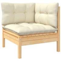 vidaXL 3 Piece Patio Lounge Set with Cream Cushions Pinewood