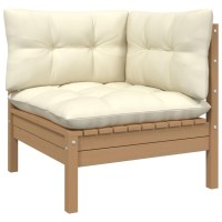 vidaXL 3 Piece Patio Lounge Set with Cream Cushions Pinewood