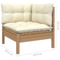 vidaXL 3 Piece Patio Lounge Set with Cream Cushions Pinewood